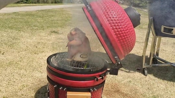 Κόκκινο βερνικωμένο 15 ίντσας Kamado σχαρών σκεύος για την κουζίνα ξυλάνθρακα καπνιστών κεραμικό